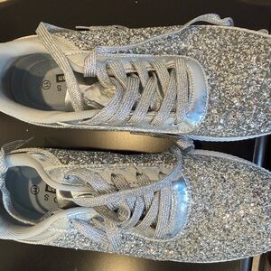 Women's Silver Glitter Lace-Up Sneakers